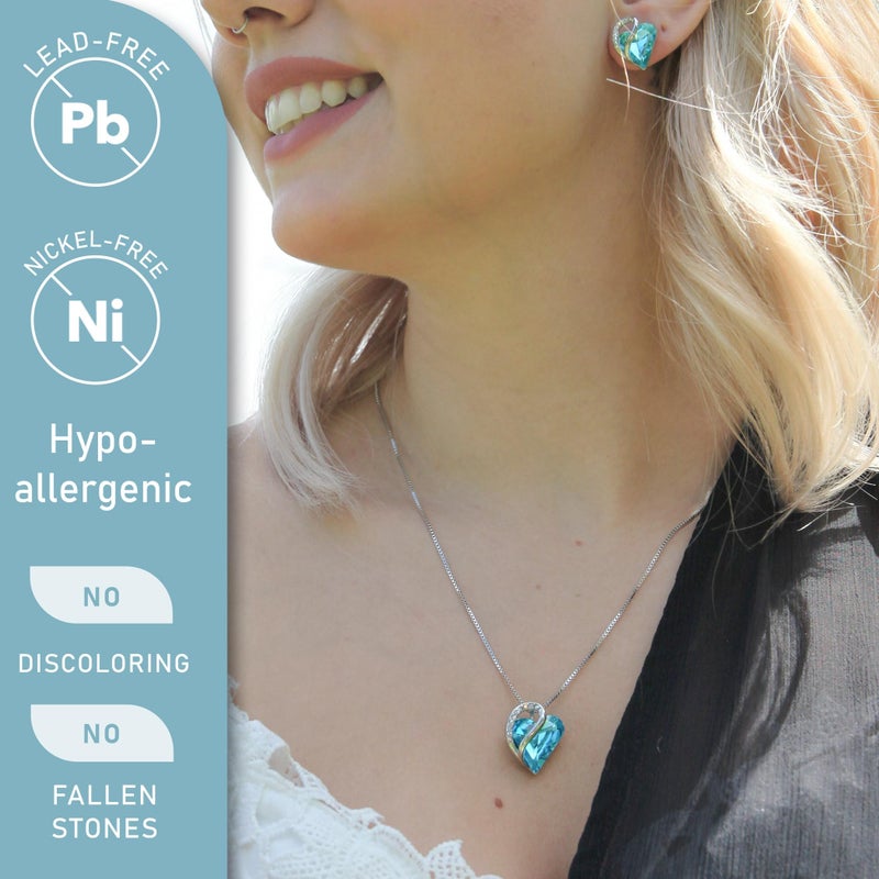 Leafael Valentine's Day Gift Necklaces for Women, Infinity Love Birthstone Heart Pendant with Turquoise Aquamarine Blue Crystal for December, Birthday Jewelry Gifts for Her, Mom, and Wife, Silver Plated, 18 + 2 inch Chain - Image 2